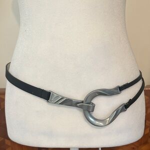 Chico's Black Leather Belt with Silver Horseshoe Hook & Clasp. Size M/L